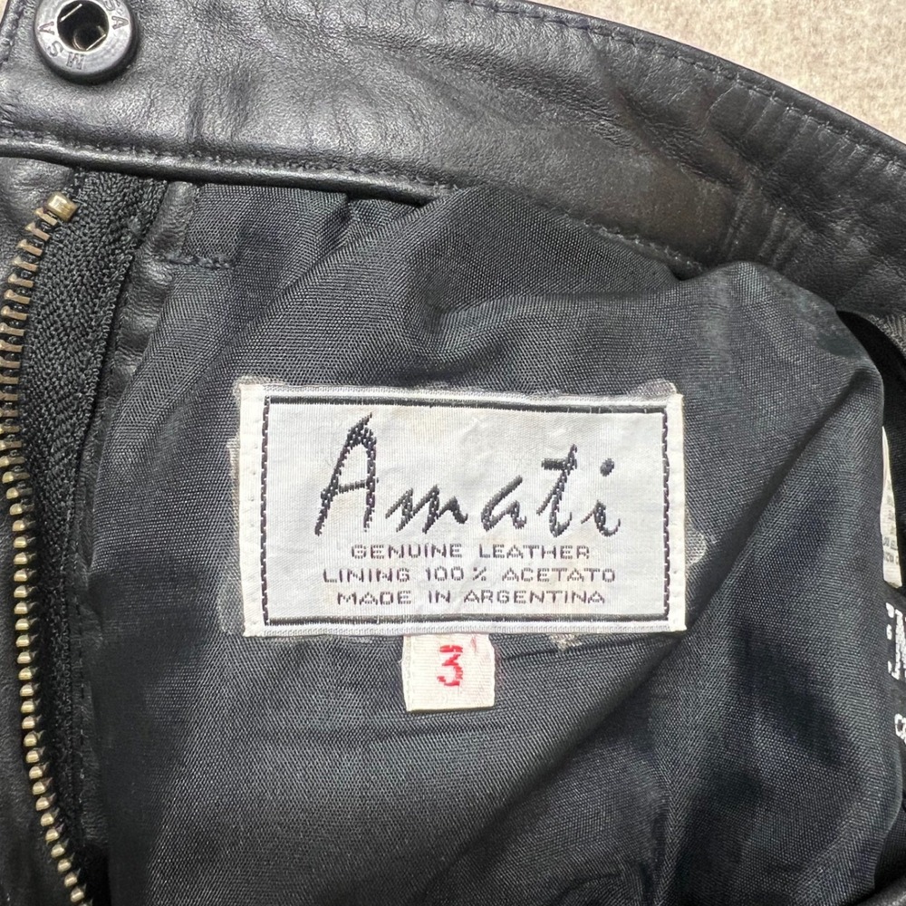 Amati Black VTG Genuine Leather Pants High Waist Straight‎ Leg Argentina Size 3 - Picture 3 of 9